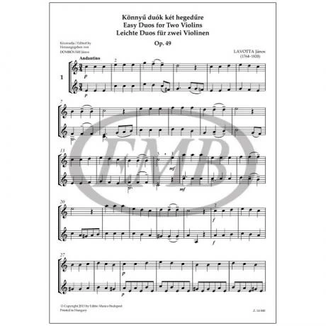 Lavotta, J.: Easy Duos For Two Violins 2 Lavotta, J.: Easy Duos For Two Violins - Image 2